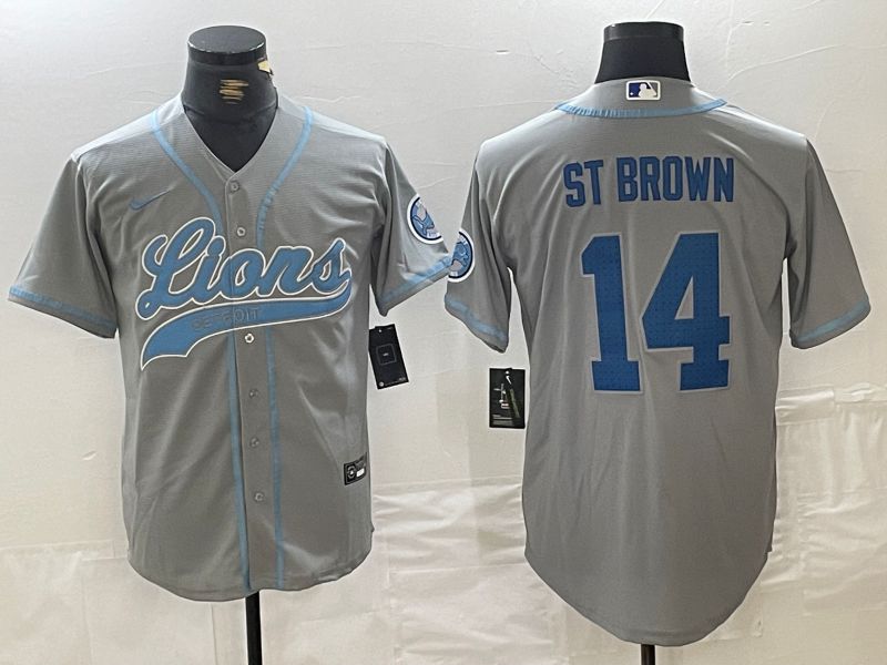 Men Detroit Lions #14 ST Brown Grey Joint Name 2024 Nike Limited NFL Jersey style 4